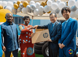 GEA CEO Margaret Ansei receives laptops and tyres from UNIDO to support the Agency’s activities