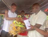 Musah Mohammed donates jerseys and footballs to youth teams in Nkawkaw