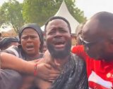 [Video] Heartbroken husband of nurse who burnt to death inconsolable at funeral