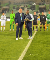 Ludogorets celebrate Ghana forward Bernard Tekpetey after reaching new milestone